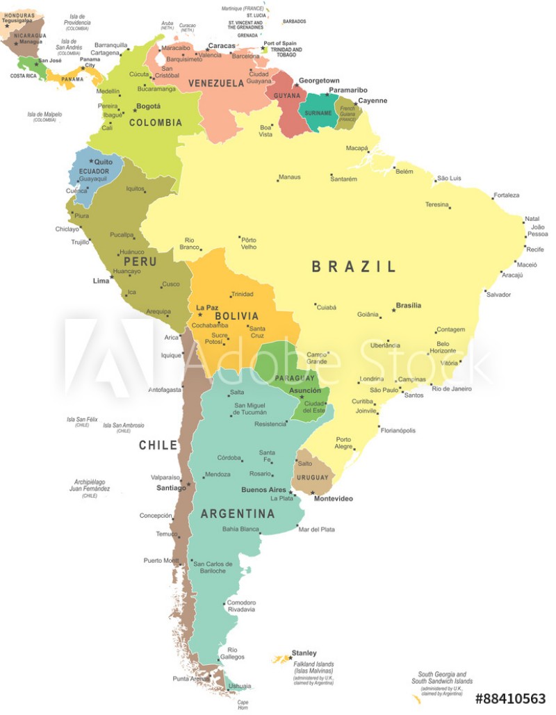 Afbeeldingen van South America map - highly detailed vector illustration